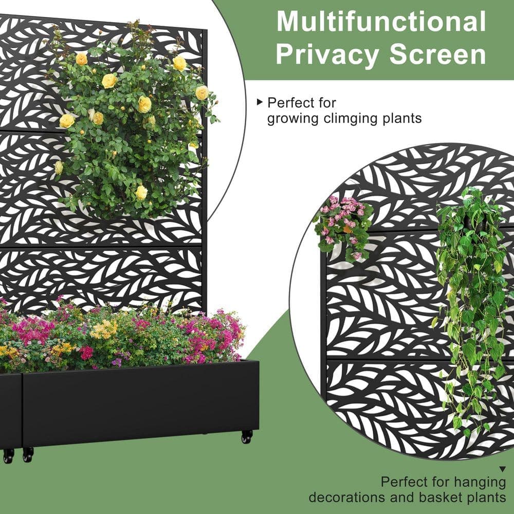 Dovelina Set of 2-73 in. x 16 in. x 47 in. Black Metal Iron Planter Box with Attached Trellis for Climbing Vegetation (2)