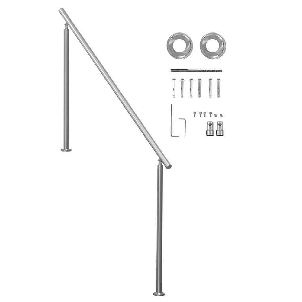 SVOPES Handrails for Outdoor Steps, 41.73 in. H x 3.43 in. W, Silver, Stainless Steel, Stair Railing Kit, for Seniors, Porch (1)