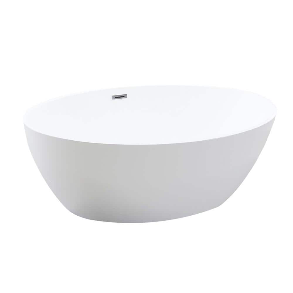 Bellaterra Home Enna 64.9 in. x 35.4 in. Acrylic Flatbottom Freestanding Soaking Bathtub in Center Drain in Glossy White