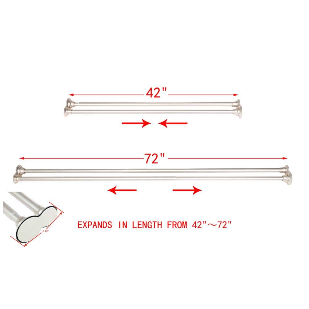 Utopia Alley Adjustable 72 in. Double Shower Curtain Tension Rods - Rust-Proof Alu with Rubber End Cap, Brushed Nickel (2)