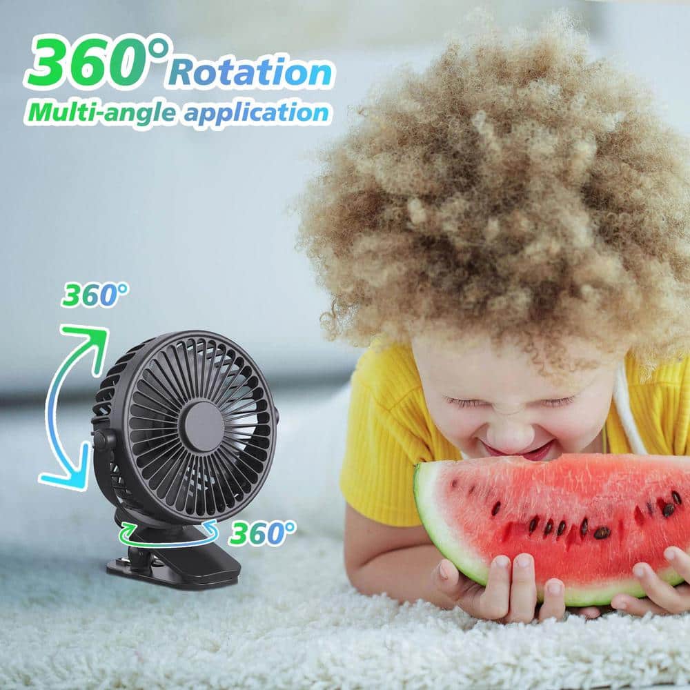 Adrinfly Portable Clip-on Battery Operated 4 in. 3 fan speeds Pedestal Fan in Black, 360° Rotate & Powerful Wind and Low Noise (2)