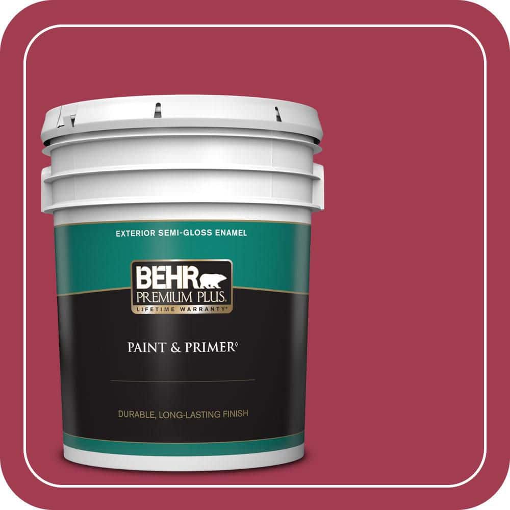 BEHR PREMIUM PLUS 5 gal. #S-G-120 Strawberry Daiquiri Semi-Gloss Enamel Exterior Paint & Primer
