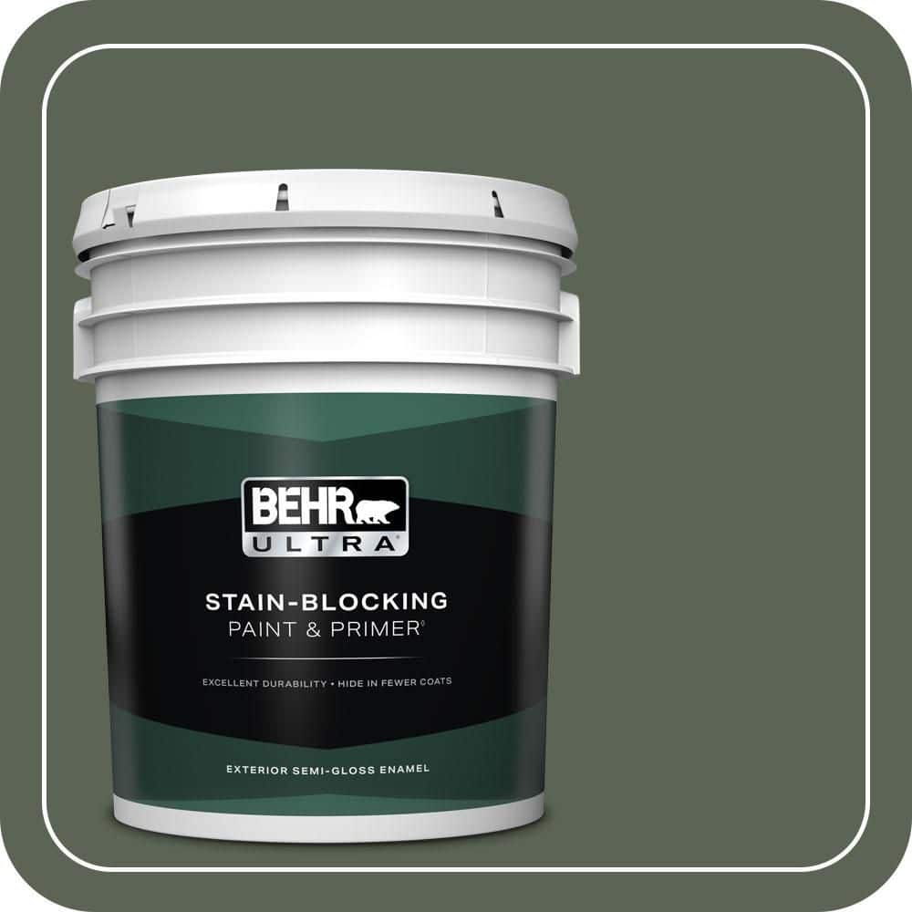 BEHR ULTRA 5 gal. #T13-16 Pine Cone Pass Semi-Gloss Enamel Exterior Paint & Primer