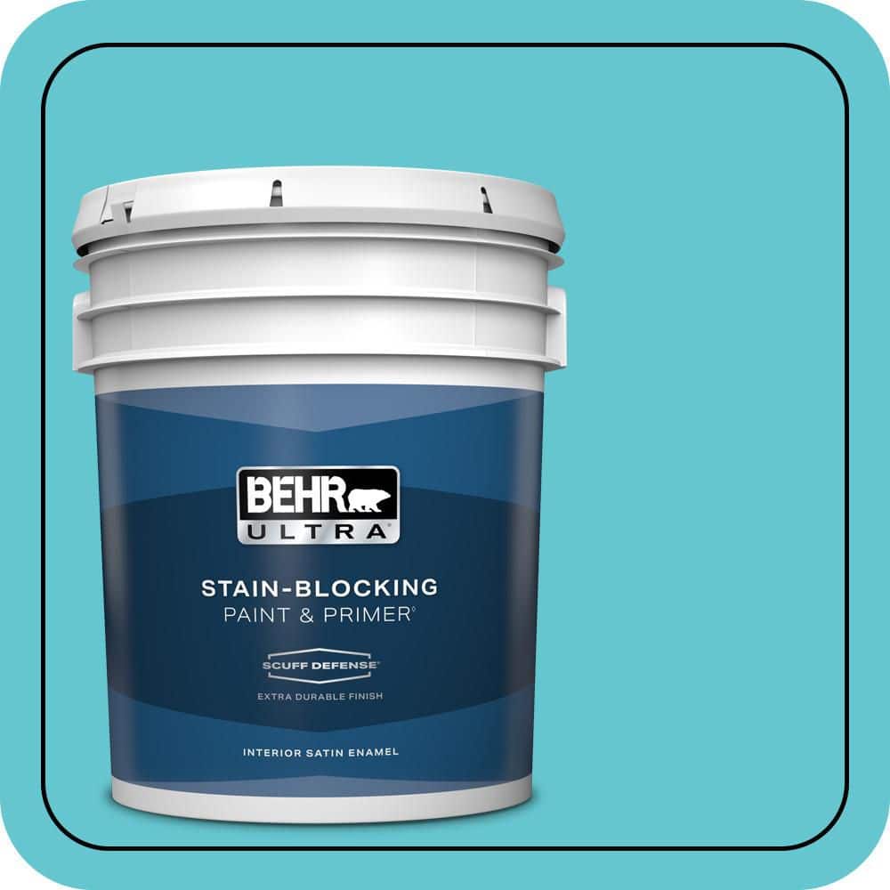 BEHR ULTRA 5 gal. #P470-4 Paradise Sky Extra Durable Satin Enamel Interior Paint & Primer