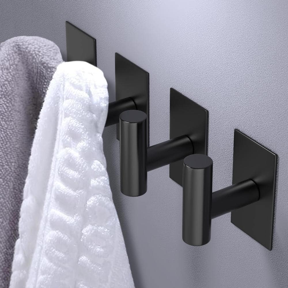 Unbranded 4-Pack Heavy-Duty No-Drill Adhesive Stainless Steel Waterproof Wall-Mounted Towel and Coat Hooks Black (2)