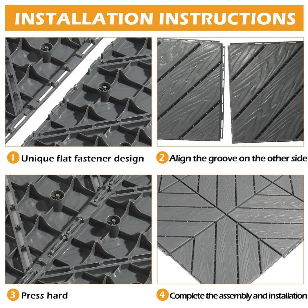 Karl home 1 ft. x 1 ft. Plastic Composite Deck Tile in Gray (27 per Case) (3)
