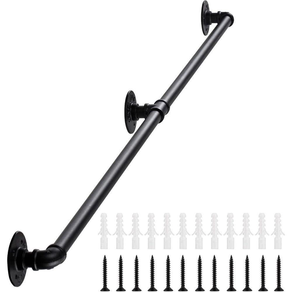 Afoxsos 8 Feet Industrial Iron Pipe Matte Black Hand Rail for Indoor Stairs Wall Mount Non-Slip Grab Bar (1)