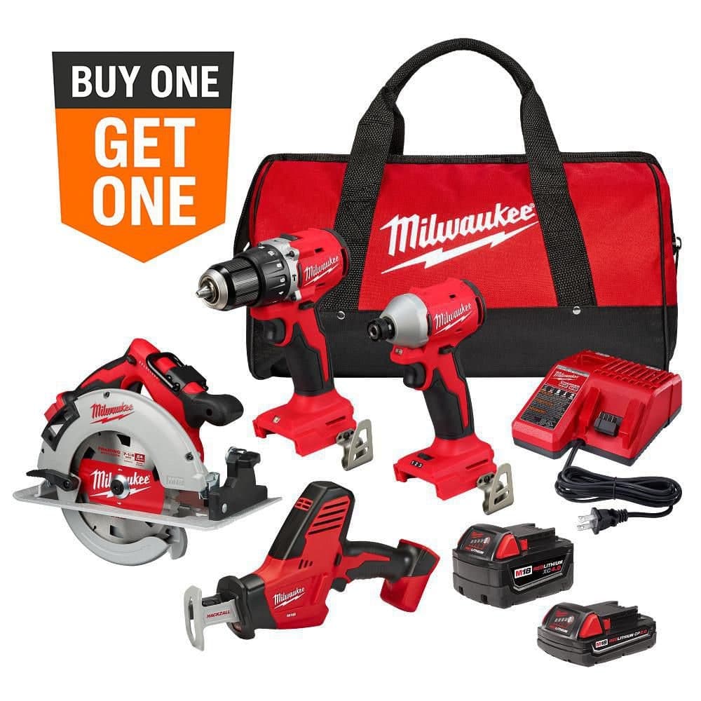 Milwaukee M18 18-Volt Lithium-Ion Brushless Cordless Combo Kit (4-Tool) with 2-Batteries, 1-Charger and Tool Bag