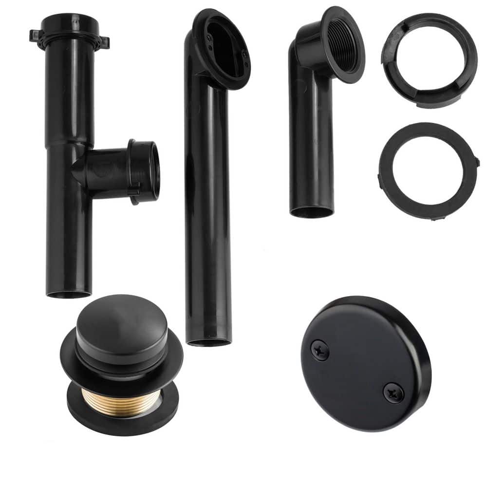 Helhom 1-1/2 in. Black Tubular Bath Drain Kit, Tip Toe Stopper, Touch Toe Tub Drain, Waste and Overflow Assembly (3)