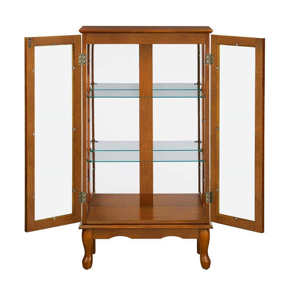 XUJMK 26 in. W x 12 in. D x 44 in. H Brown Linen Cabinet Curio Cabinet Lighted with Adjustable Shelves and Mirrored Back Panel (3)