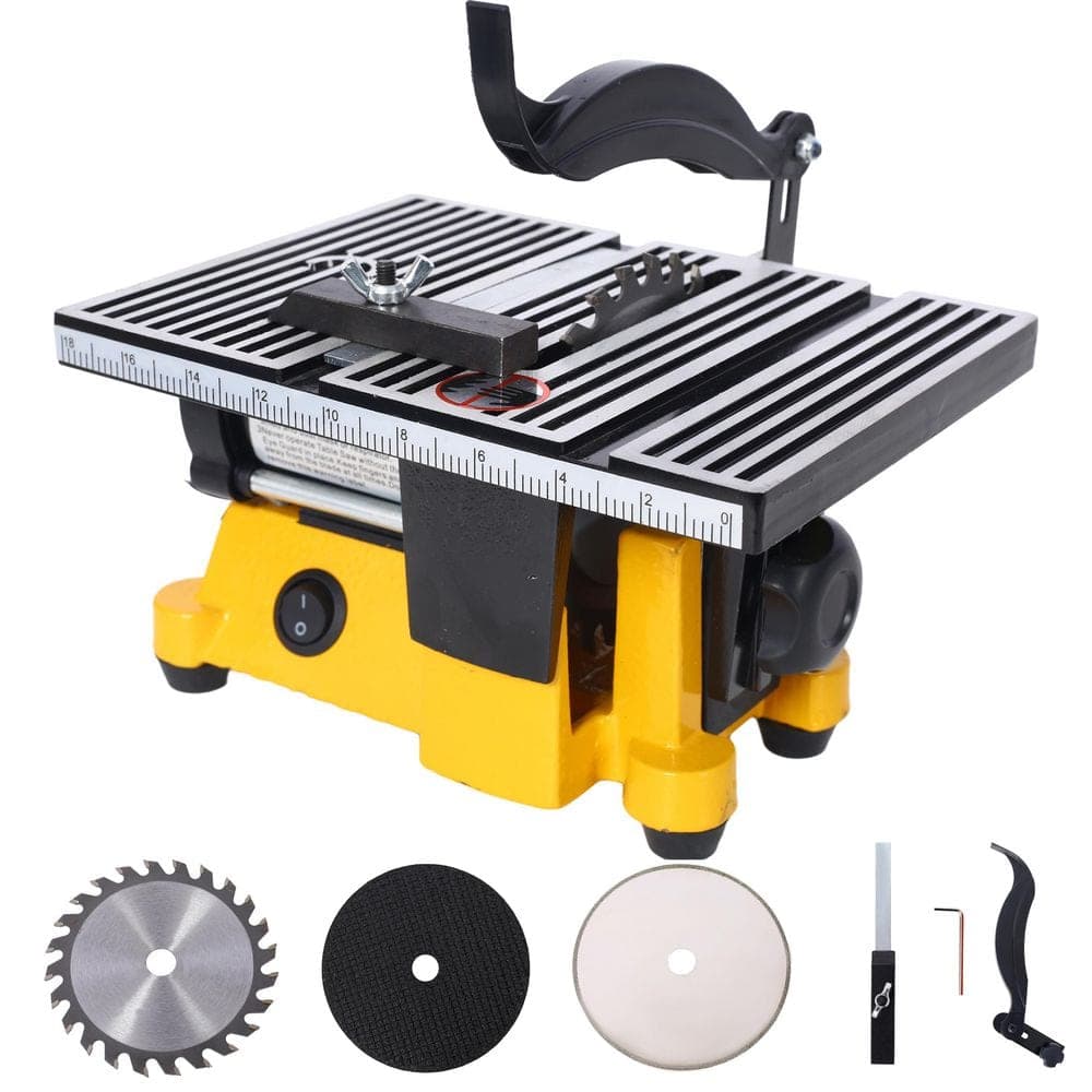 Busdays 4 in. 90W Mini Table Saw Top Cut Off Miter Saw Multifunctional Desktop Saws w/ 3 Blades for Precision Cut Metal (3)