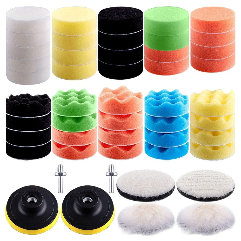 LAIFUCAM 3 Inch Sponge Wool Foam Polishing Pad Kit with Drill Attachment for Car Buffer Polisher 48 Piece (1)