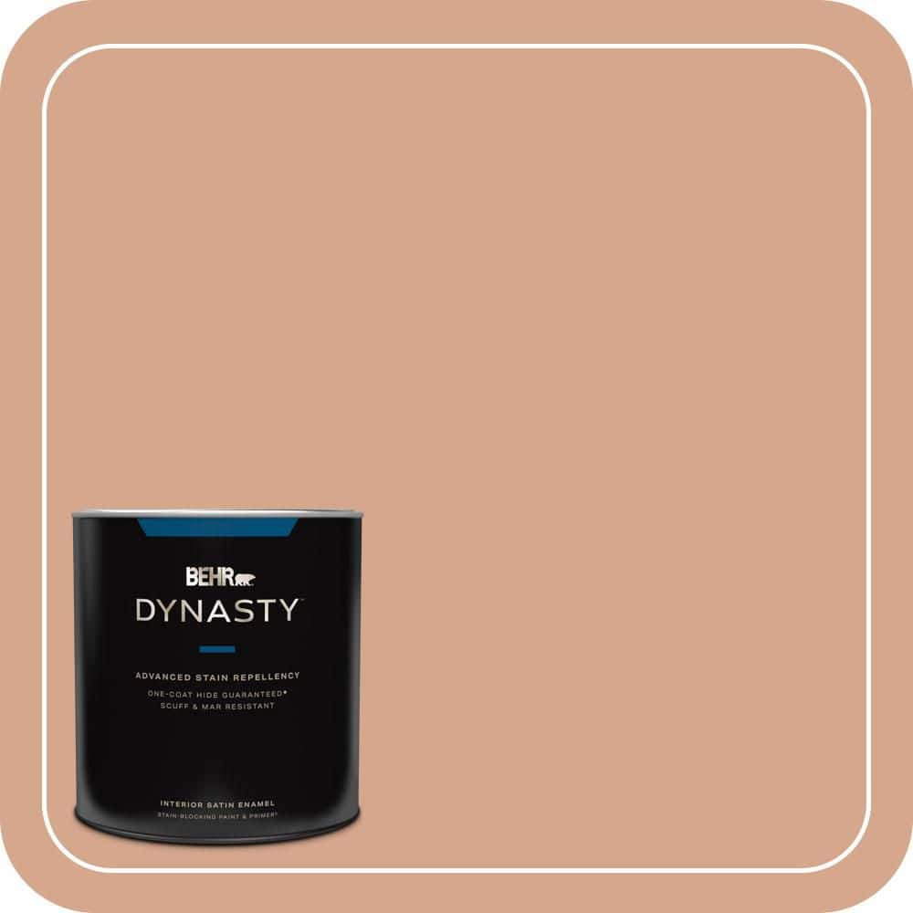 BEHR DYNASTY 1 qt. #MQ1-30 Peachy Confection One-Coat Hide Satin Enamel Interior Stain-Blocking Paint and Primer