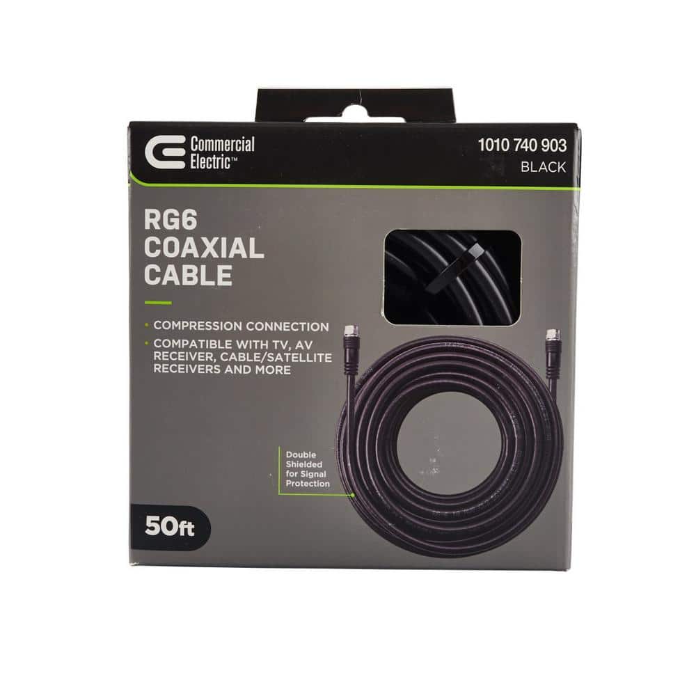 Commercial Electric 50 ft. Black 18-Gauge RG6 Coaxial Cable (2)