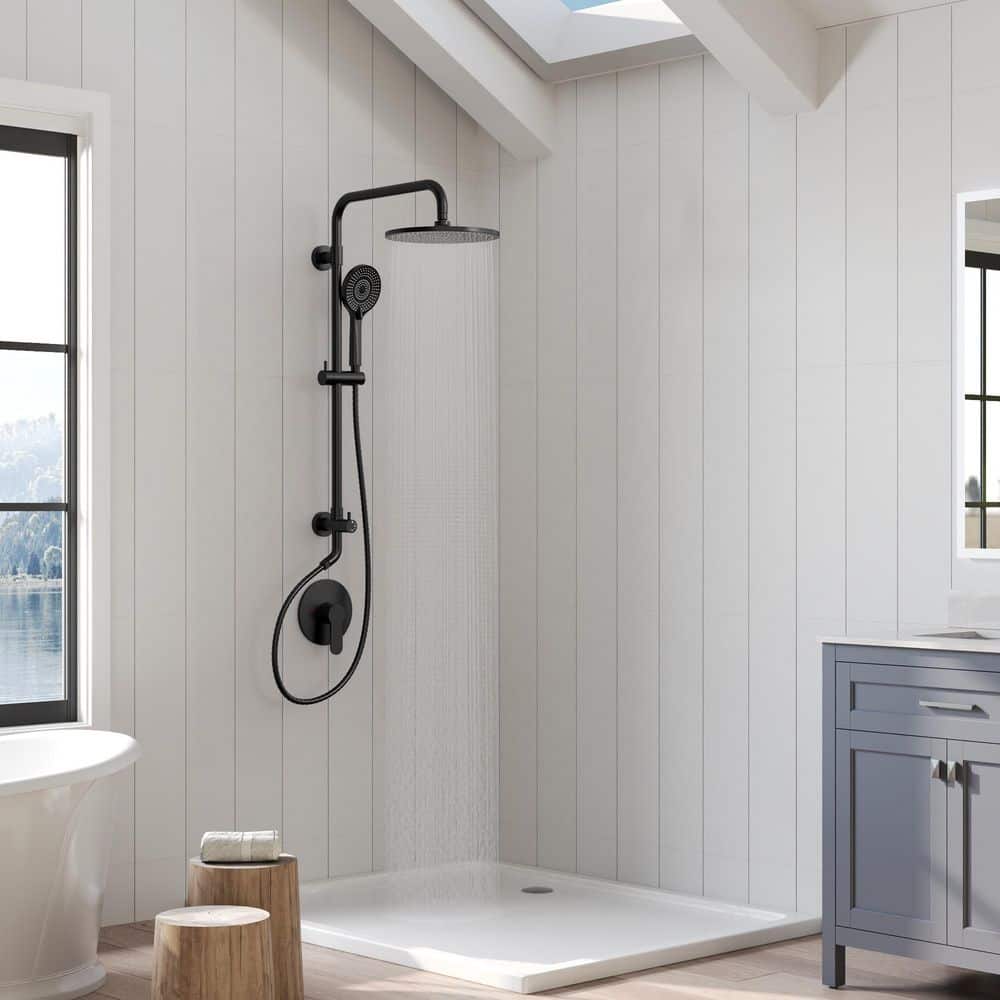 GRANDJOY Single Handle 3-Spray 10 in. Tub and Shower Faucet 2.5 GPM with 3 Modes Handheld Shower in. Matte Black Valve Included (1)