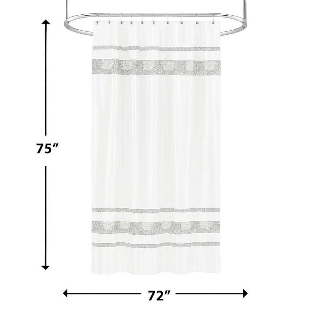 castellousa Spa Tile White Soft Polyester Fabric Shower Curtain with Multicolor Embroidered Tile Bands - 70 in. x 75 in. (3)