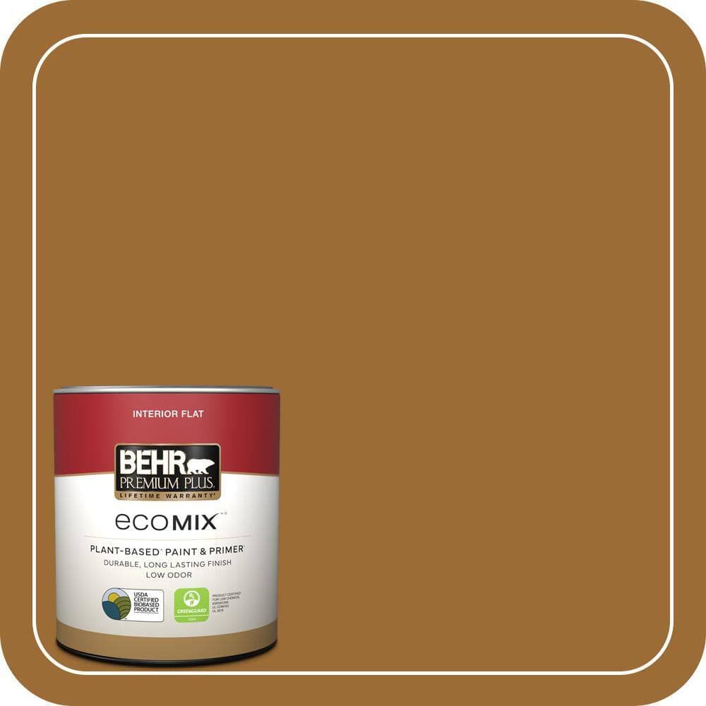 BEHR PREMIUM PLUS 1 qt. #PPU6-01 Curry Powder Flat EcoMix Plant-Based Interior Paint & Primer (1)