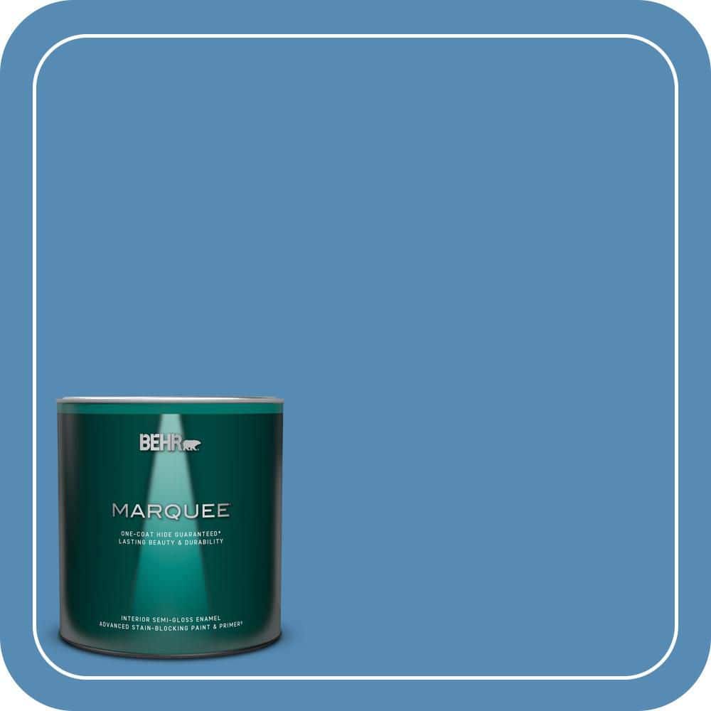 BEHR MARQUEE 1 qt. #M520-5 Alpha Blue One-Coat Hide Semi-Gloss Enamel Interior Paint & Primer