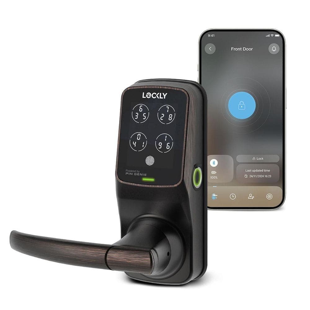 Lockly Secure Plus Venetian Bronze Spring-Loaded Latchbolt Smart Lock With Lever Door Handleset, Fingerprint, Keypad, Bluetooth