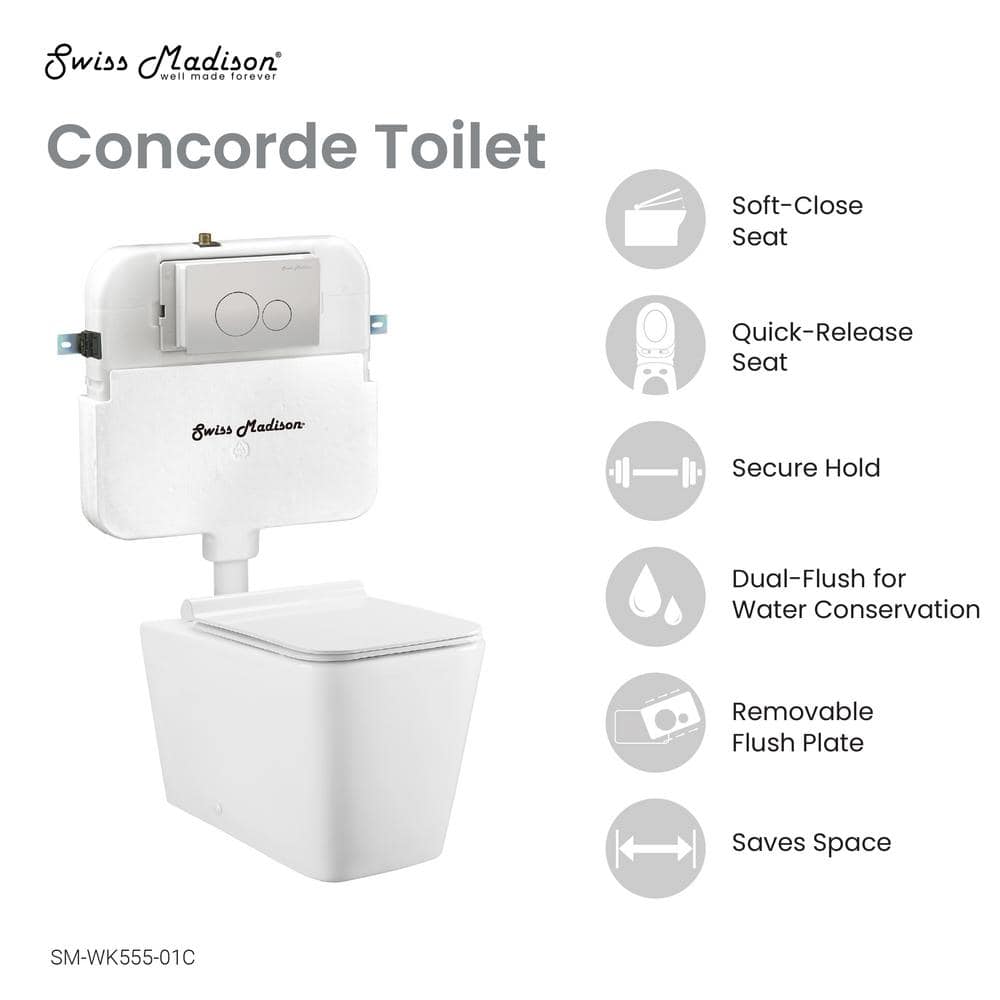 Swiss Madison Concorde Square Back to Wall Toilet Bowl bundle in Glossy White (2)