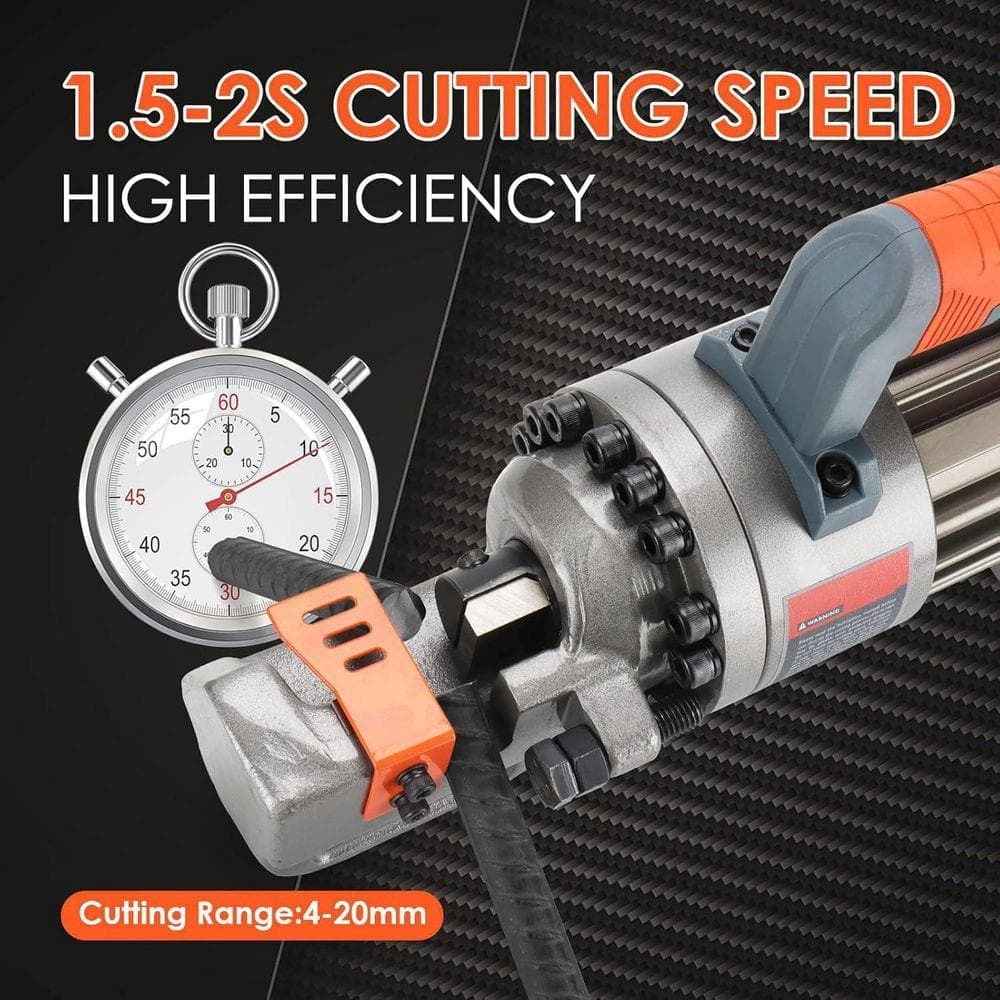 KIWDZFU Electric Hydraulic Rebarcutter 3/4 1.5-2S Cutting Speed Portable Cut 4-20mm 6 Rebar 1050-Watt 120-Volt/60 hz Grey Orange (2)