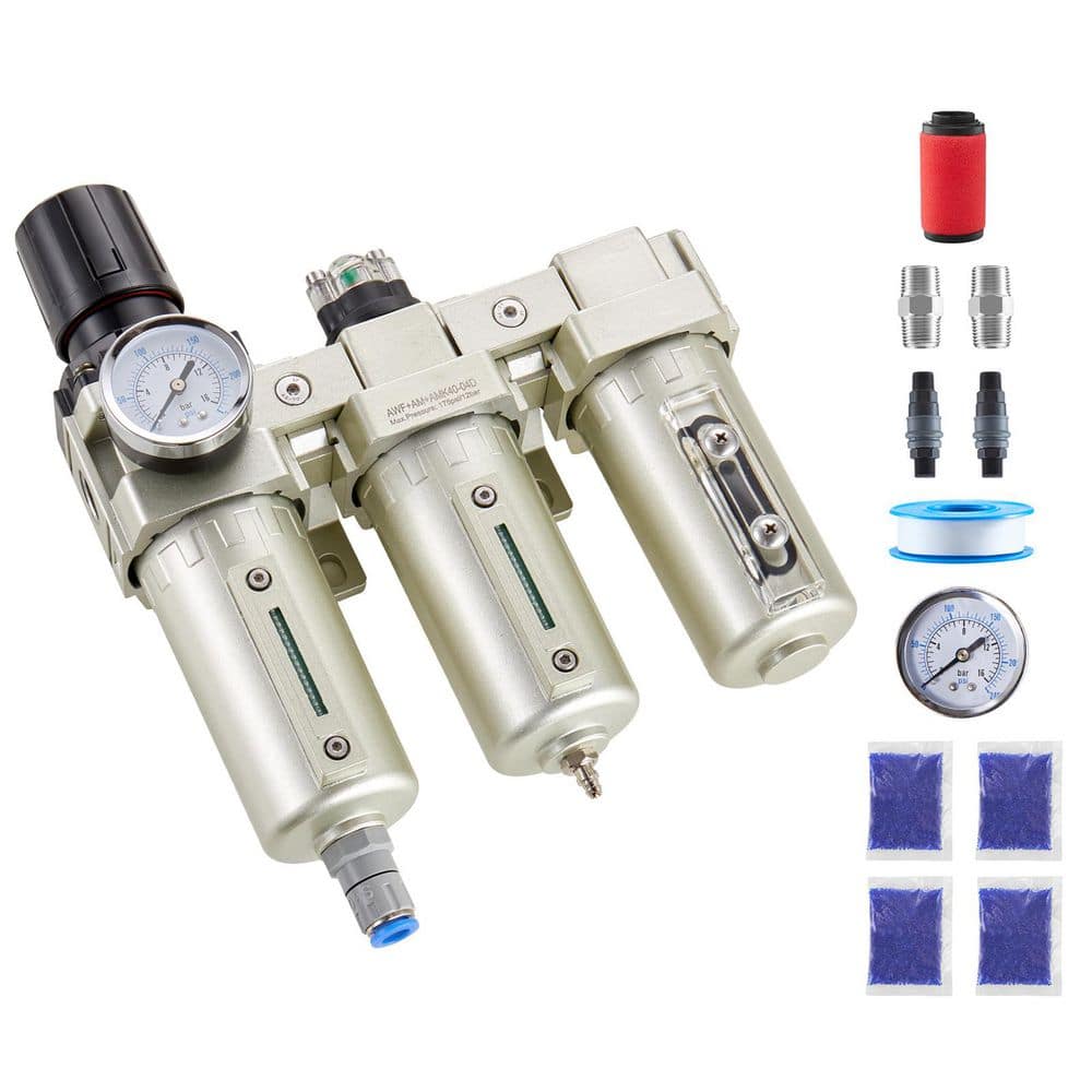 SKYSHALO Air Compressor Filter Regulator, 1/2 in. NPT 3-Stage Air Drying System with Micron Filters and Desiccant Dryer