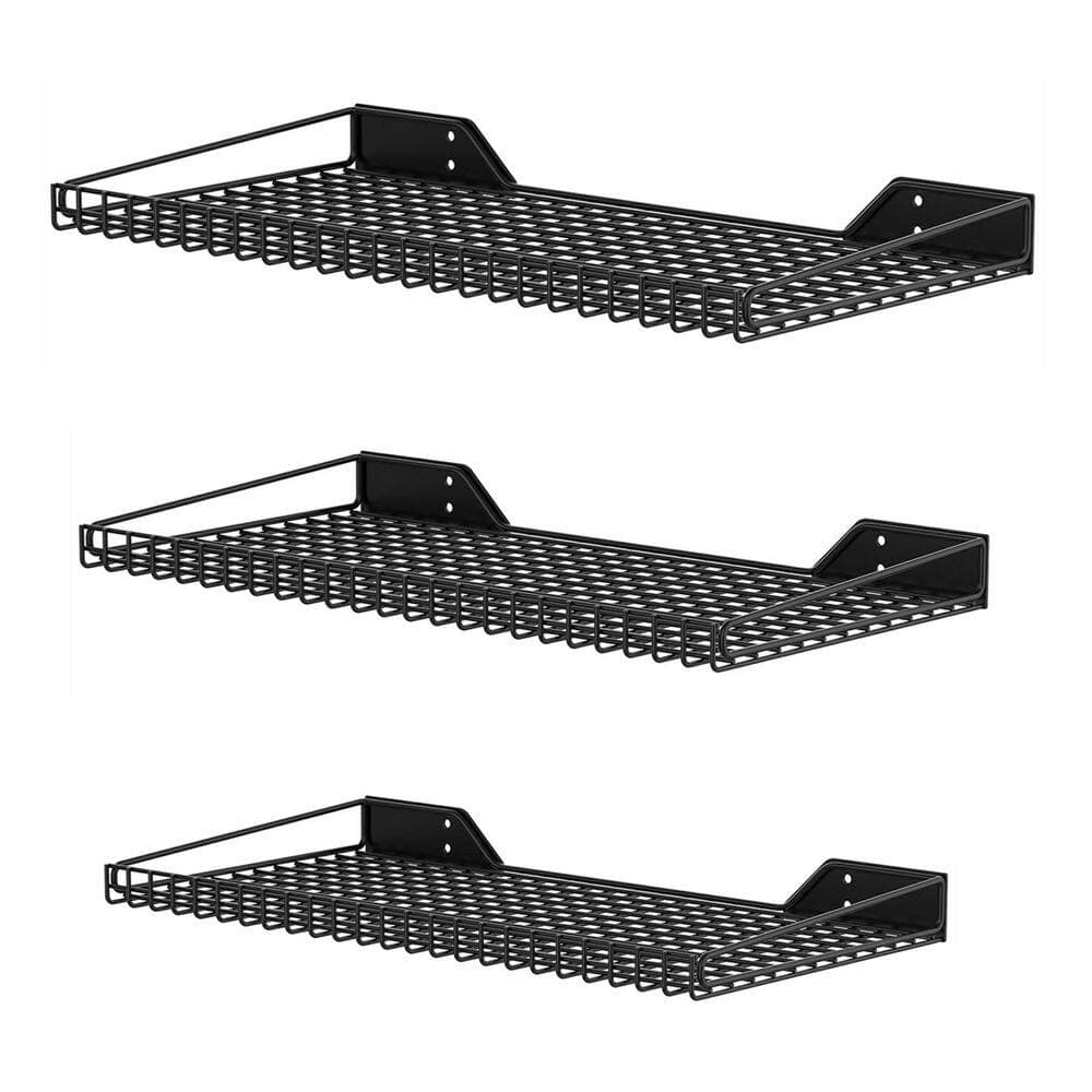 NVNOO Mixed-Size Wall-Mounted Garage Storage Shelves for Closet and Laundry Room, Black (3-Pack) (1)