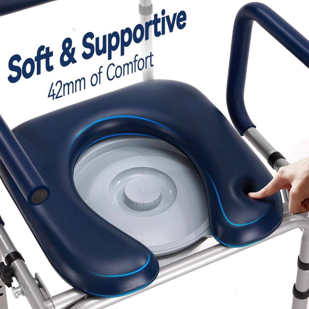 Wudkey 400 lb. Bedside Commode Chair, Adjustable Portable Toilet with Padded Seat Backrest, 6.3 qt. Bucket & Splash Guard (3)