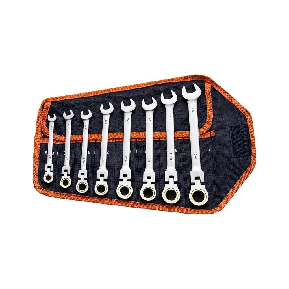 SKYSHALO 8-Piece Flex-Head Ratcheting Wrench Set, with Roll-Up Pouch, SAE 5/16 in. to 3/4 in. Air Combination Wrench Set (1)