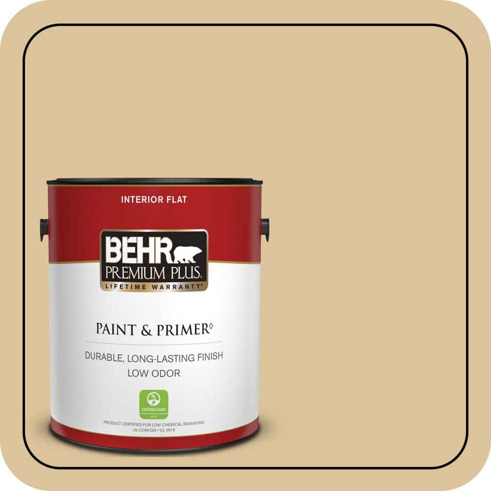 BEHR PREMIUM PLUS 1 gal. #S310-3 Natural Twine Flat Low Odor Interior Paint & Primer
