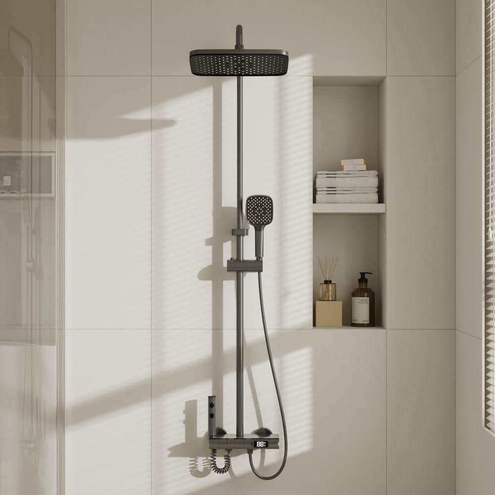 FUFU&GAGA 3-Spray Shower Faucet 2.5 GPM with Button Control, LED Display, and 3-Mode Hand Shower in Gun Gray (2)