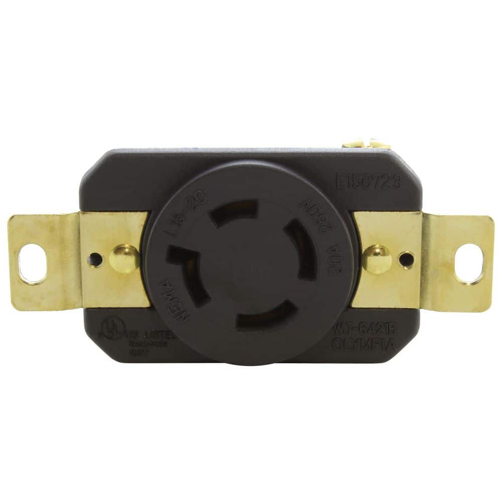 AC WORKS 20 Amp 3-Phase 250-Volt L15-20R Flush Mount Locking Industrial Grade Outlet with UL and C-UL Certifications (3)