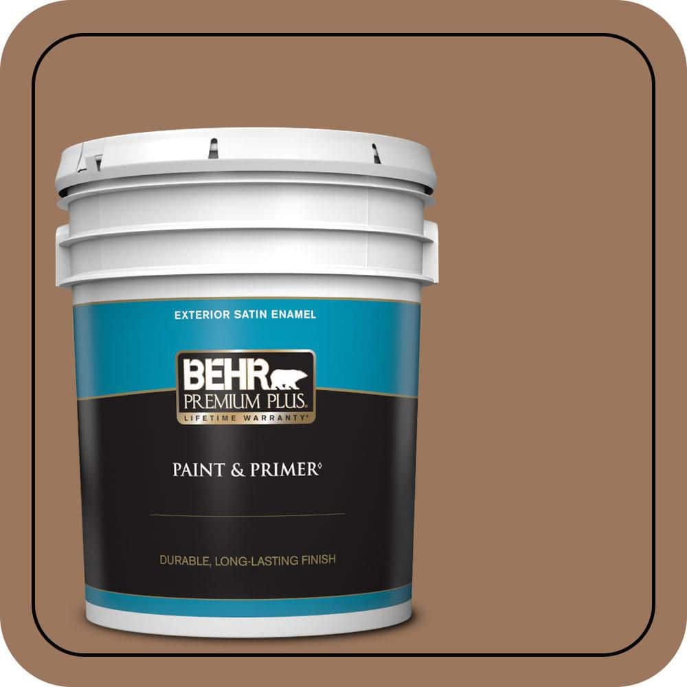 BEHR PREMIUM PLUS 5 gal. #S220-6 Baked Sienna Satin Enamel Exterior Paint & Primer