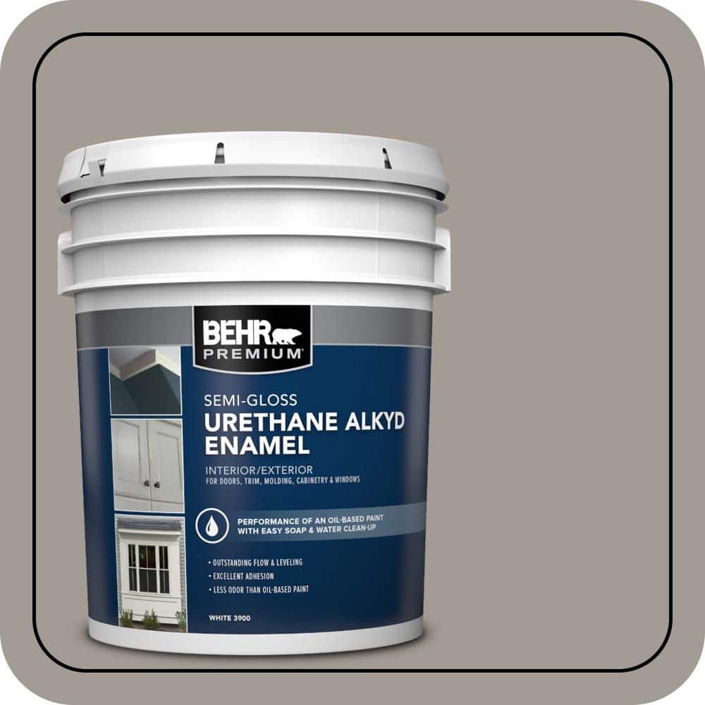 BEHR PREMIUM 5 gal. #PPU18-15 Fashion Gray Urethane Alkyd Semi-Gloss Enamel Interior/Exterior Paint