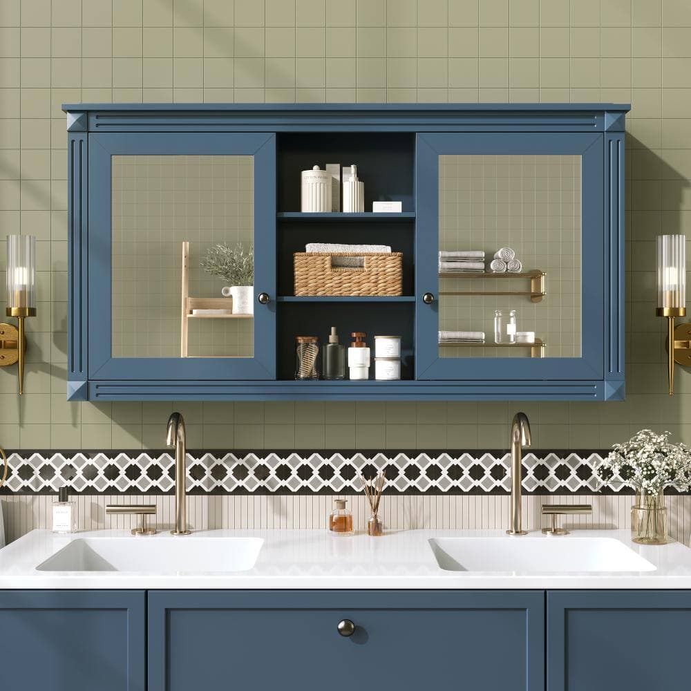 Flynama 55-Inch Wall-Mount 2-In-1 Mirror Cabinet, Adjustable Shelves & Soft-Closing Hinges For Home Storage (3)