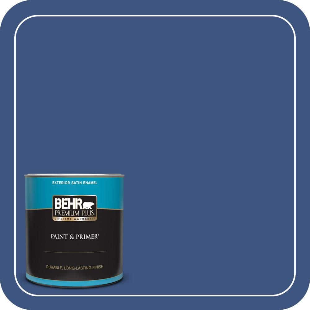 BEHR PREMIUM PLUS 1 qt. #S-G-600 Deep Azure Satin Enamel Exterior Paint & Primer