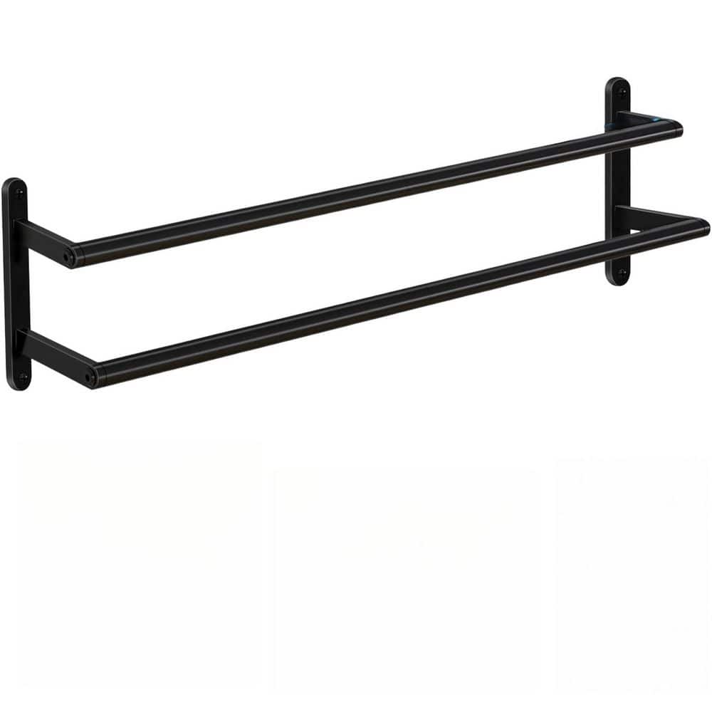 Numhew 24 in. Double Bar Wall Mounted Bathroom Towel Bar Stainless Steel Double Bath Towel Bar Towel Holder in Matte Black (1)