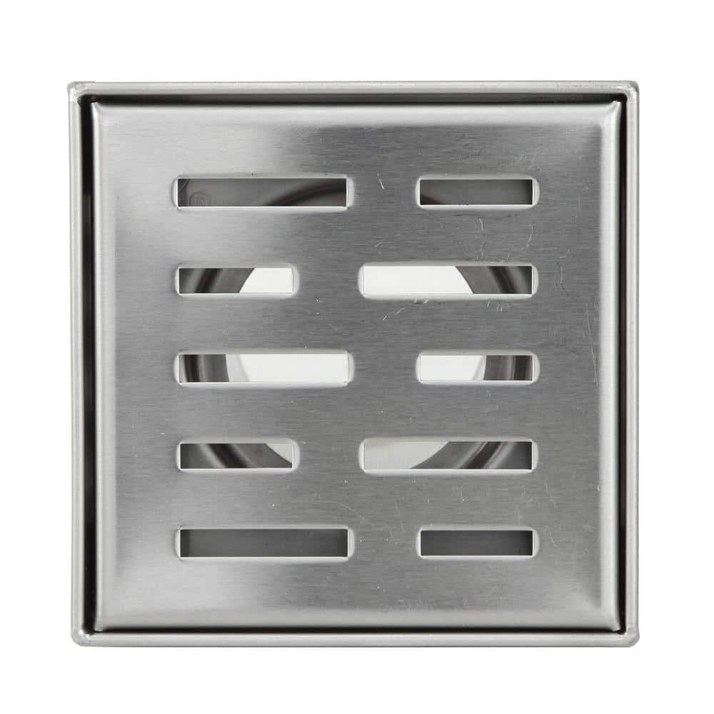 eModernDecor Shower Square Linear Drain 4 in. Brushed 304 Stainless Steel Stripe Pattern Grate (2)