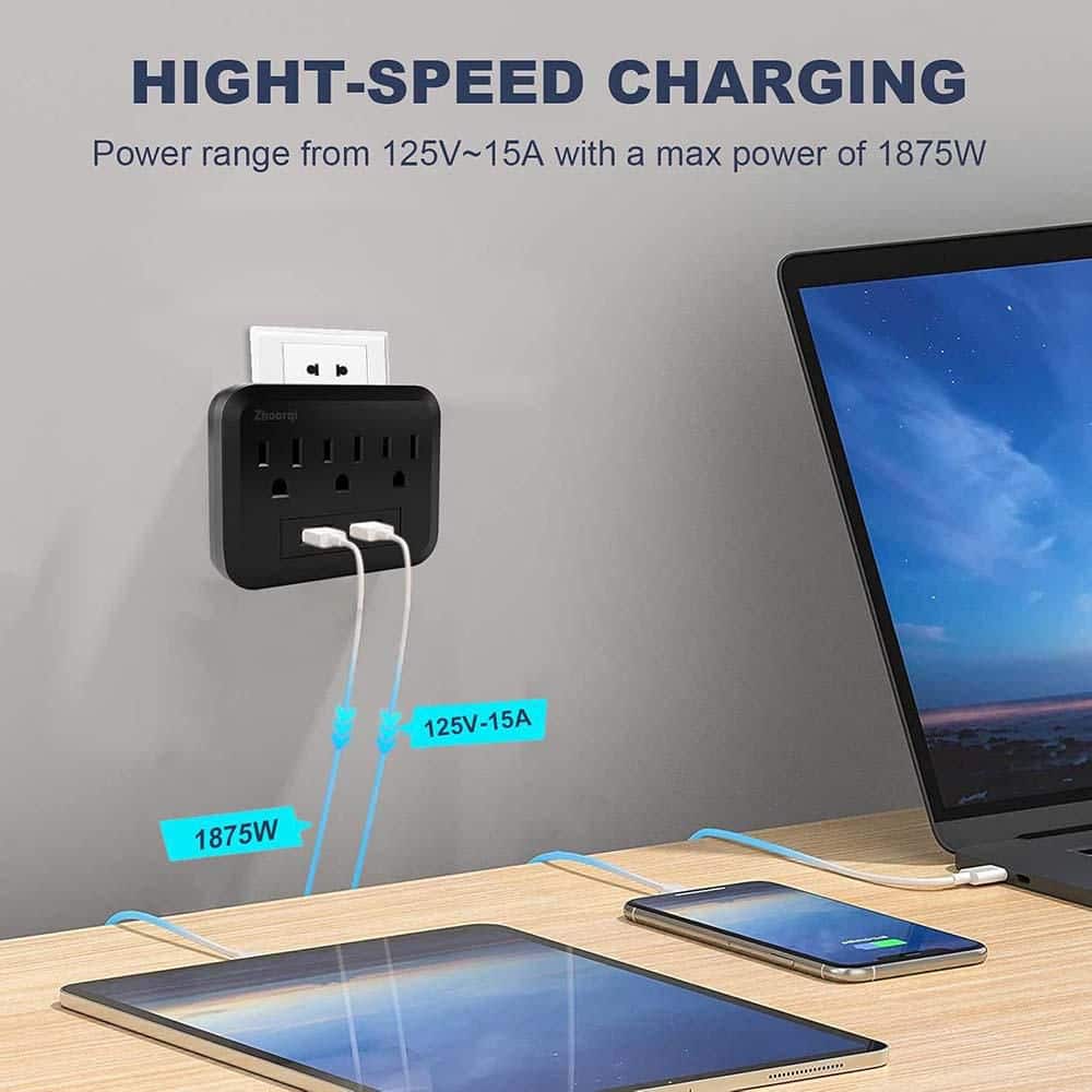 Yichuhaoxi 3-Outlet 2-Ports Mini Surge Protector with Fast Charging and Portable Design for Travel, Home, Office, Dorm, Car (3)