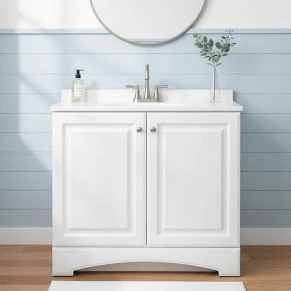Glacier Bay 37 in. Single Sink White Bath Vanity with Cultured Marble Top (Assembled)