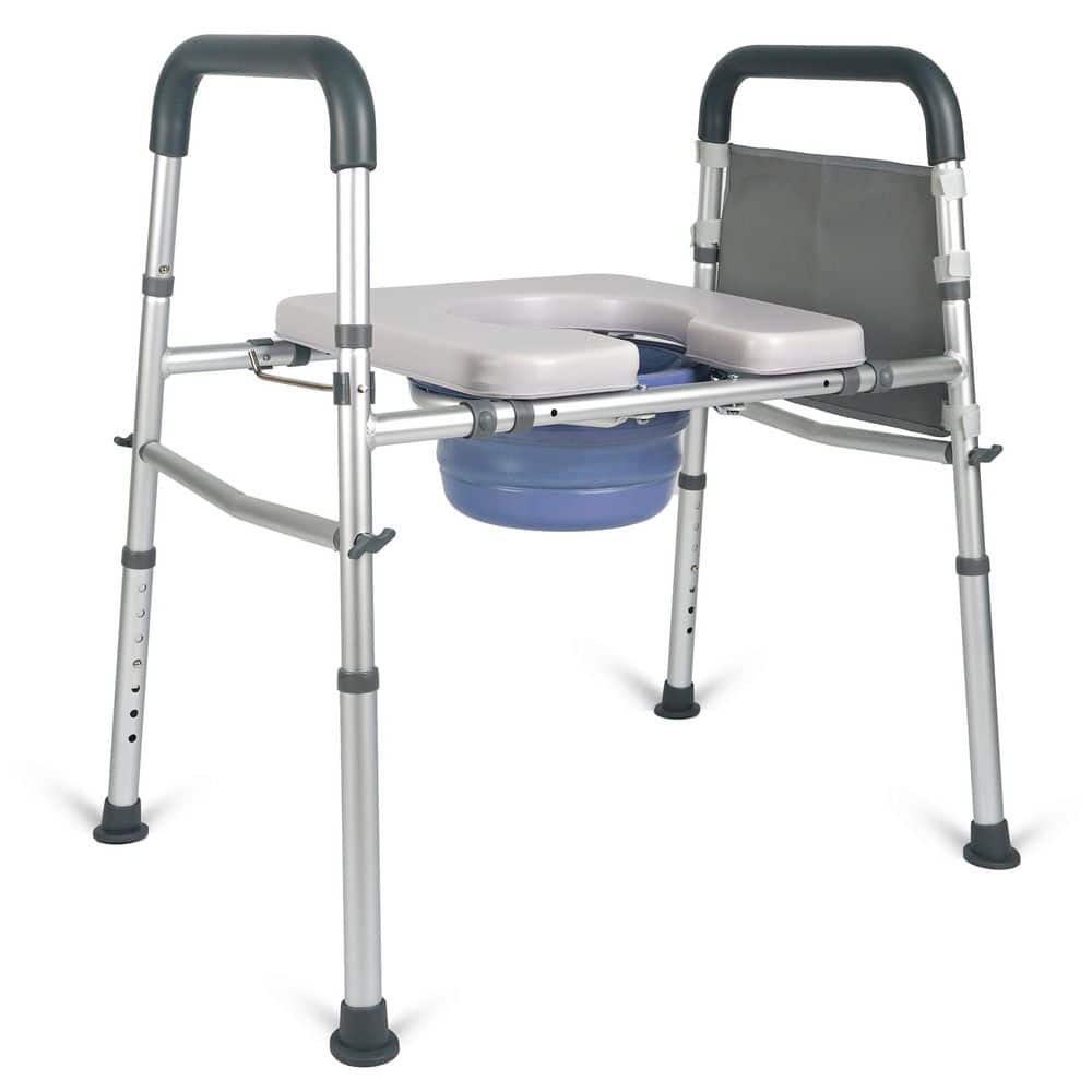 Numhew 3-in-1 Bedside Commode, Portable Potty Chair with Sturdy Dual-Crossbar Support Construction, Stable Raised Toilet Seat (1)
