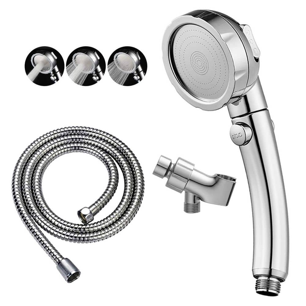 Wudkey 1-Piece Handheld Shower Head with On/Off Pause Switch, 3 Spray Modes, Hose and Adjustable Bracket (1)