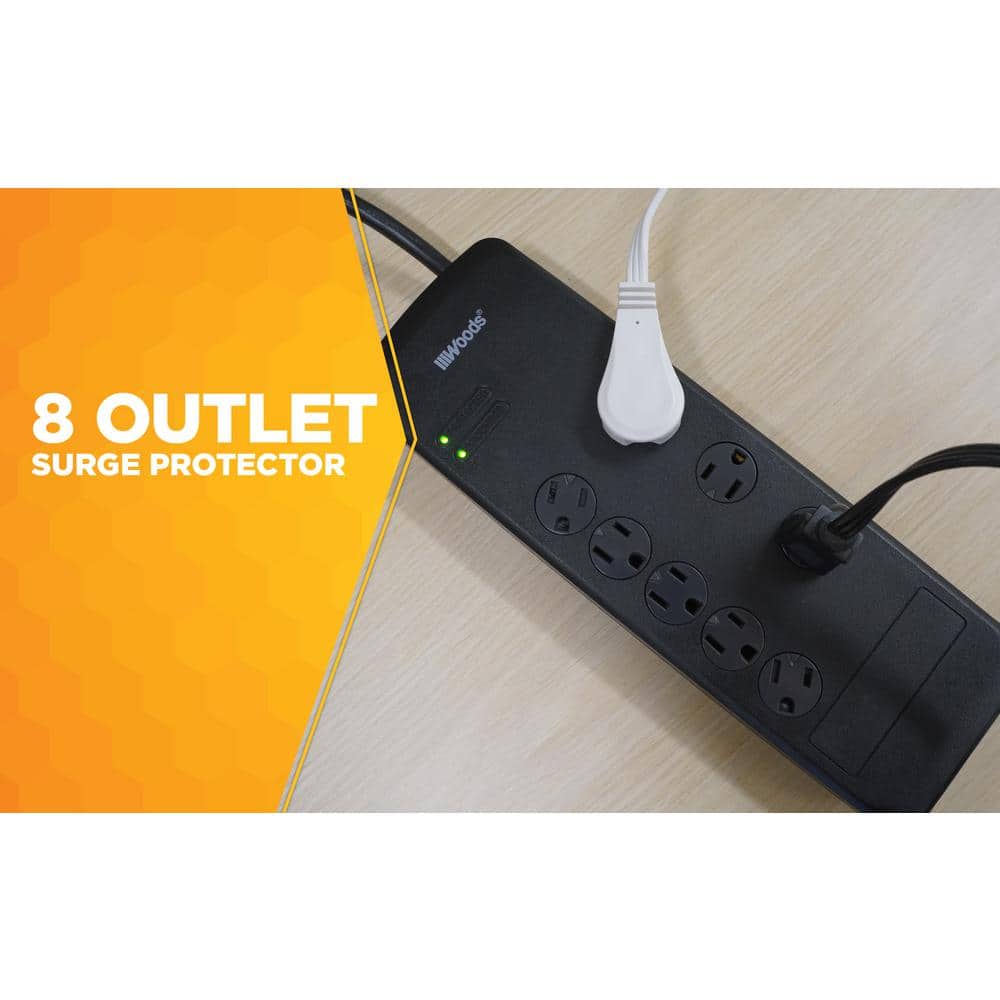 Woods 6 ft. 8-Outlet 3540-Joule Surge Protector Power Strip with Safety Covers (2)