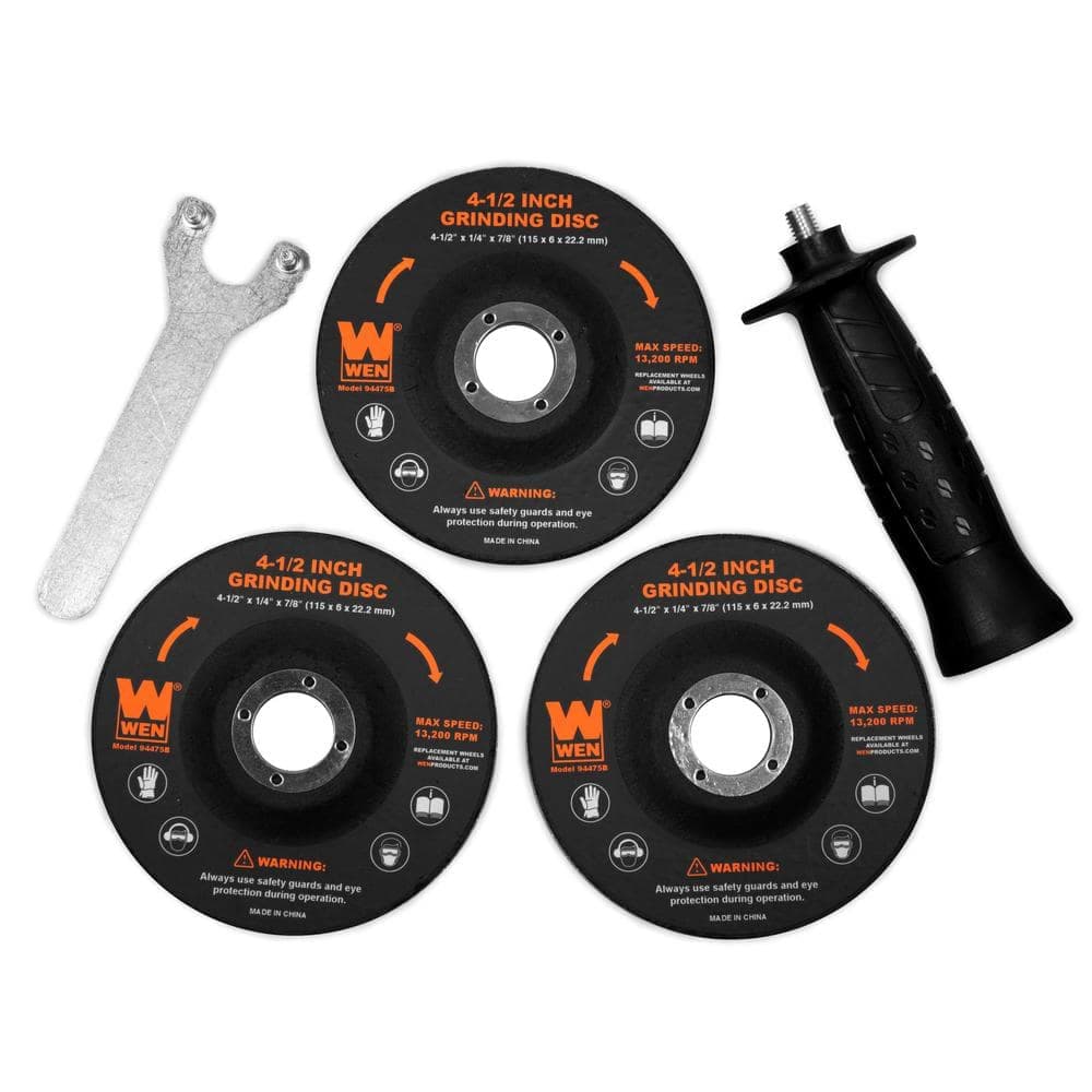 WEN 7.5 Amp Corded 4-1/2 in. Angle Grinder with Reversible Handle, 3 Grinding Discs and Carrying Case (3)