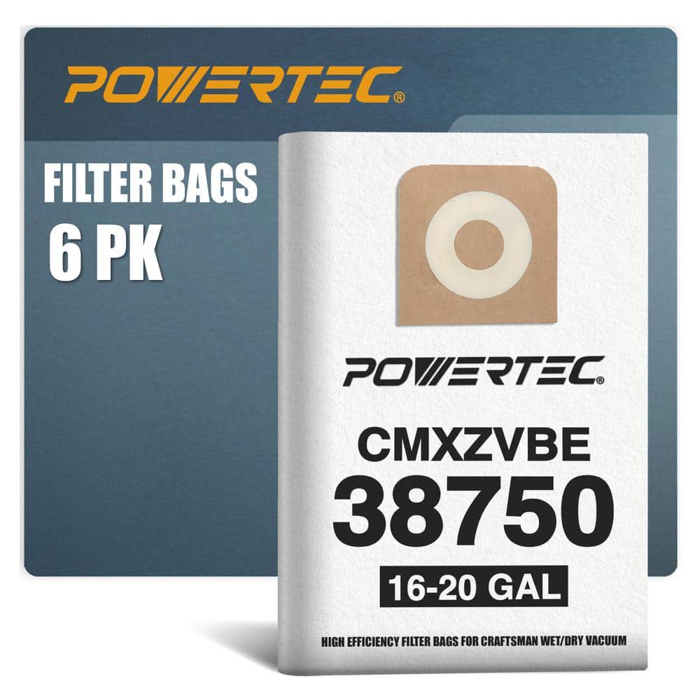 ‎POWERTEC Dust Collection Bags for Craftsman 38750 Shop Vacs, Replacement Filter Bag for 16-20 gal. CMXEVBE 17595/17607/18695,6PK (1)