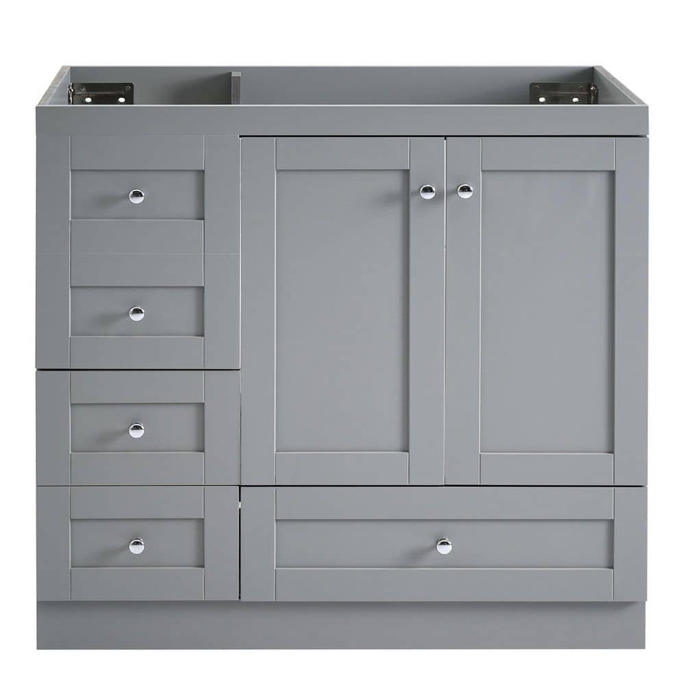 Virubi 35 in. Freestanding Bath Vanity Cabinet without Top in Gray with Soft-Close Doors and 4 Drawers on the Left Side