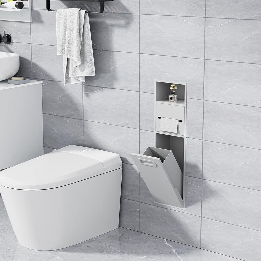 Simple Project 8 in. W x 26 in. H x 5.5 in. D Recessed Shelf Organizer Shower Niche, Garbage Can Built-in Alcove in White (1)
