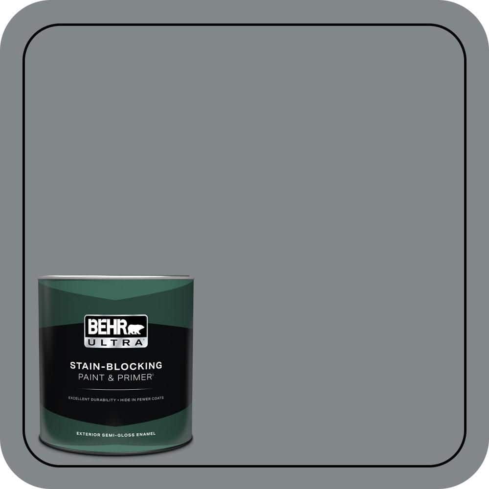 BEHR ULTRA 1 qt. #N500-5 Magnetic Gray color Semi-Gloss Enamel Exterior Paint & Primer