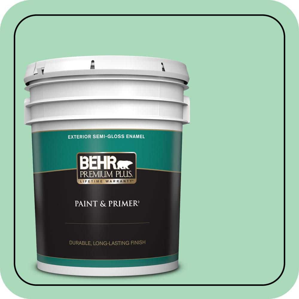 BEHR PREMIUM PLUS 5 gal. #P410-3 Shanghai Jade Semi-Gloss Enamel Exterior Paint & Primer