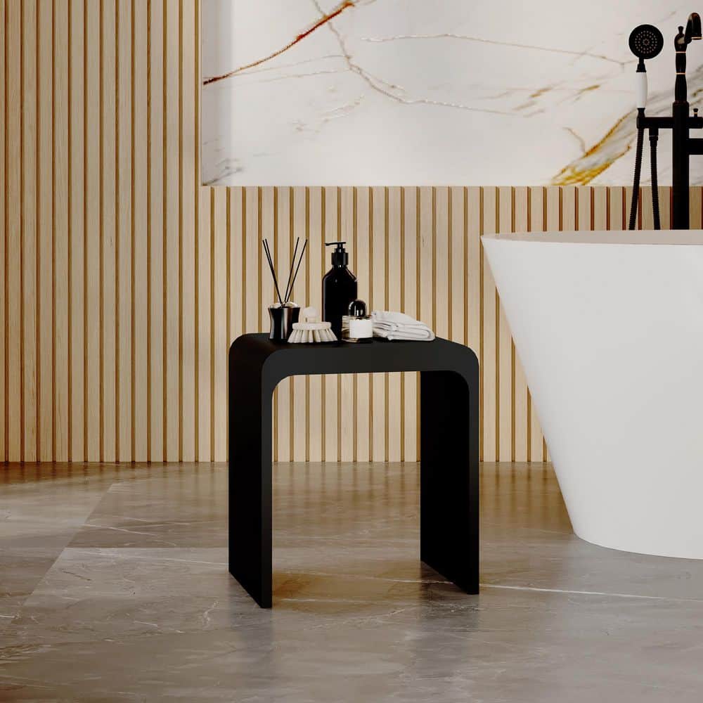 CASAINC 15.35 in W Freestanding Thicken Shower Seat, Solid Surface Stool in Matte Black (2)